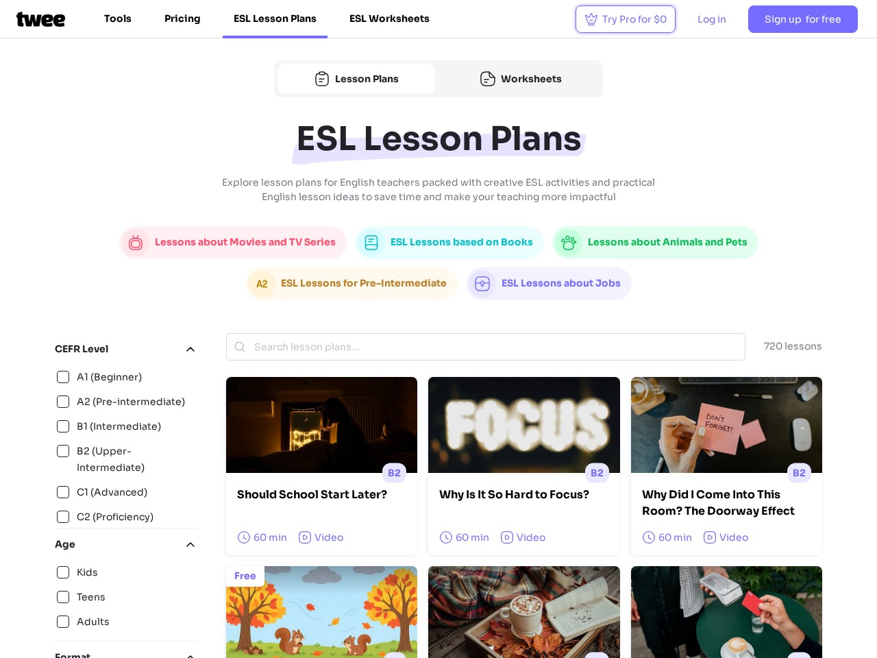 Twee's public ESL lesson library